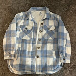 Yellow and light blue Sherpa shirt jacket